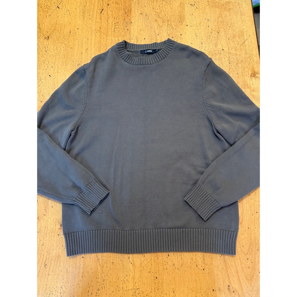 Cuts Clothing Crewneck Sweater Size L Olive Green Cotton Knit Pullover